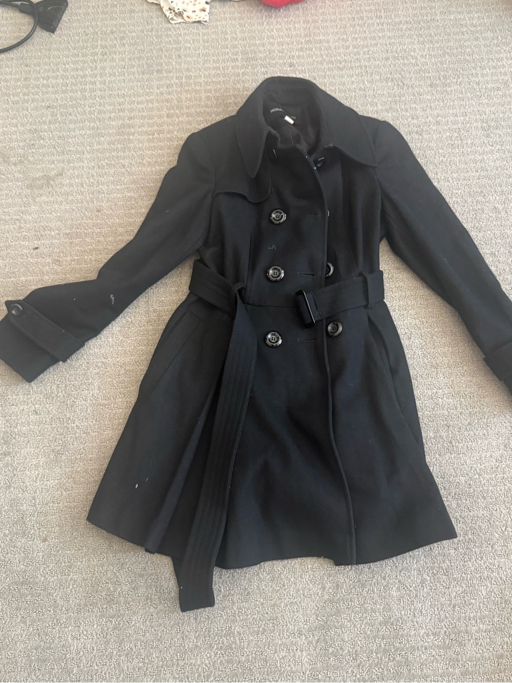 Moda International Black Double-Breasted Trench Coat